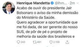 Urgente: Mandetta deixa Ministério da Saúde