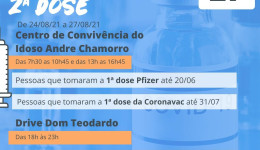 Nesta sexta-feira terá aplicação da segunda dose da AstraZeneca