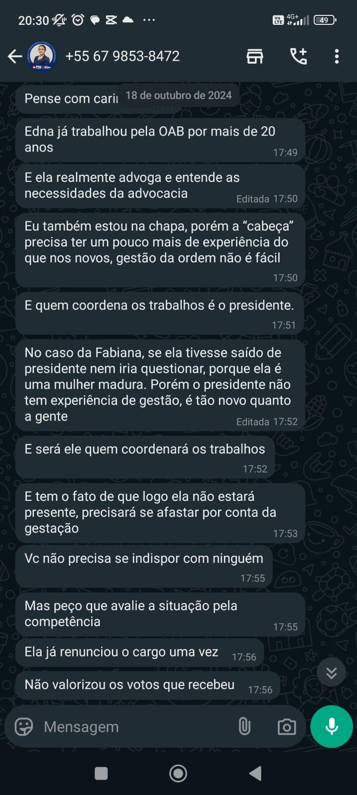 Gravidez é razão para não votar na Professora Fabiana Corrêa, segundo diretora da OAB Dourados